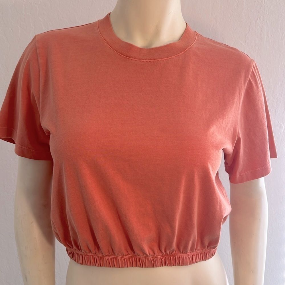 Aritzia WILFRED Piaf Orange Cotton Jersey Crew Neck Cropped T-Shirt. Medium